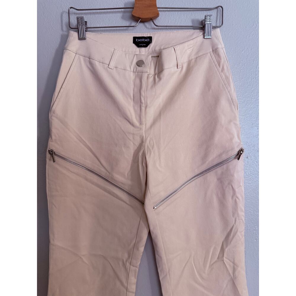 BEBE new Natural Waist Zipper Detail beige cream mini bootcut pants trousers - Picture 11 of 11
